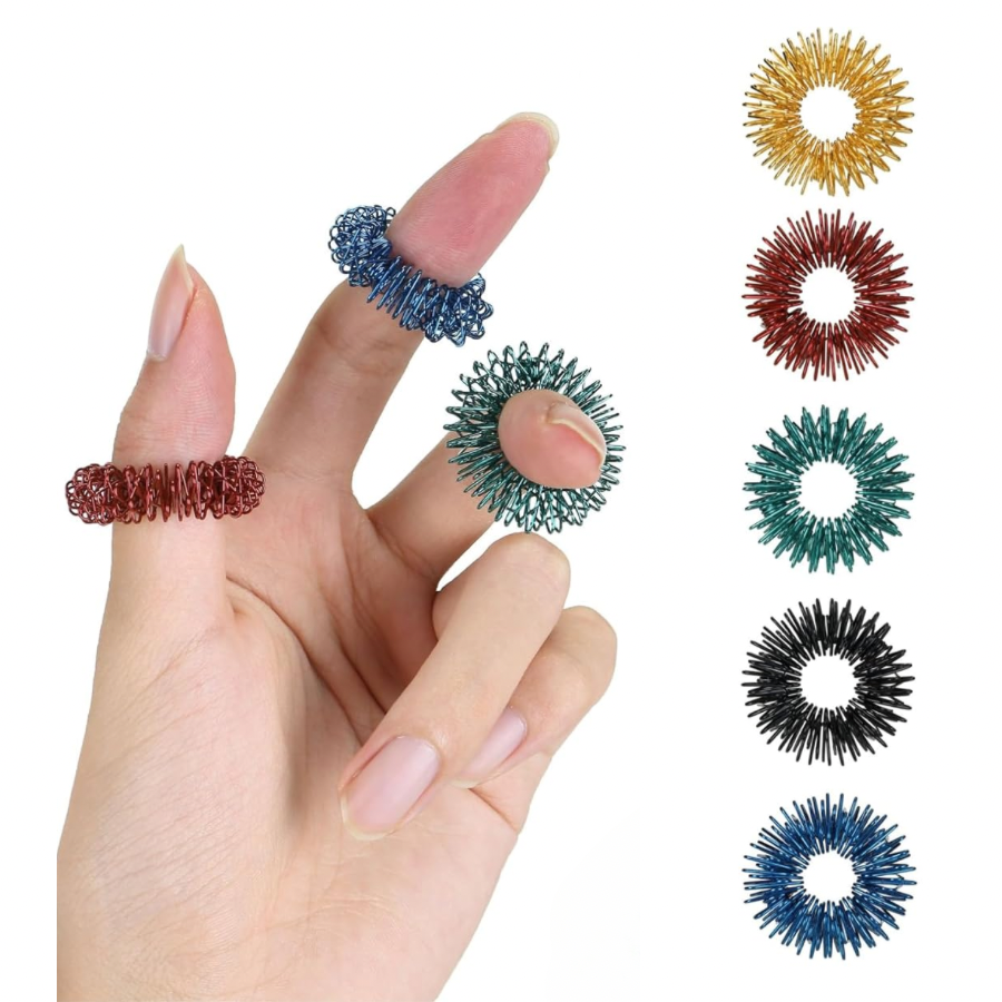 Spiky Sensory Rings, 5 Pack, Stress Relief Fidget Sensory Toys, Fidget Rings, Fidget Ring for Anxiety, Stress Relief Rings, Massager for Fidget ADHD Autism, Silent Stress Reducer Ring
