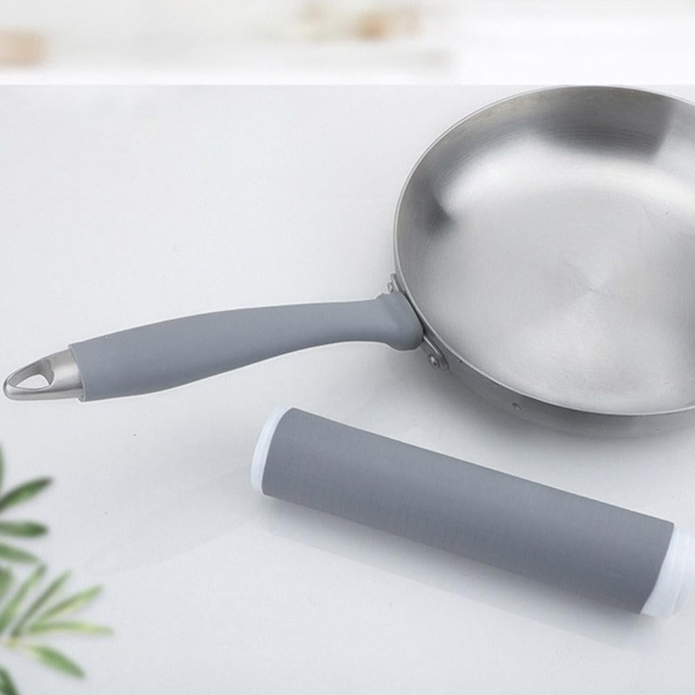 Pot Handle Anti-Scalding Heat Insulation Silicon Cover,Iron Wok Handle Thermal Insulation Handle Cover Sleeve,Kitchen Pans Handle Anti-scalding Grip Tape (Large), GREY