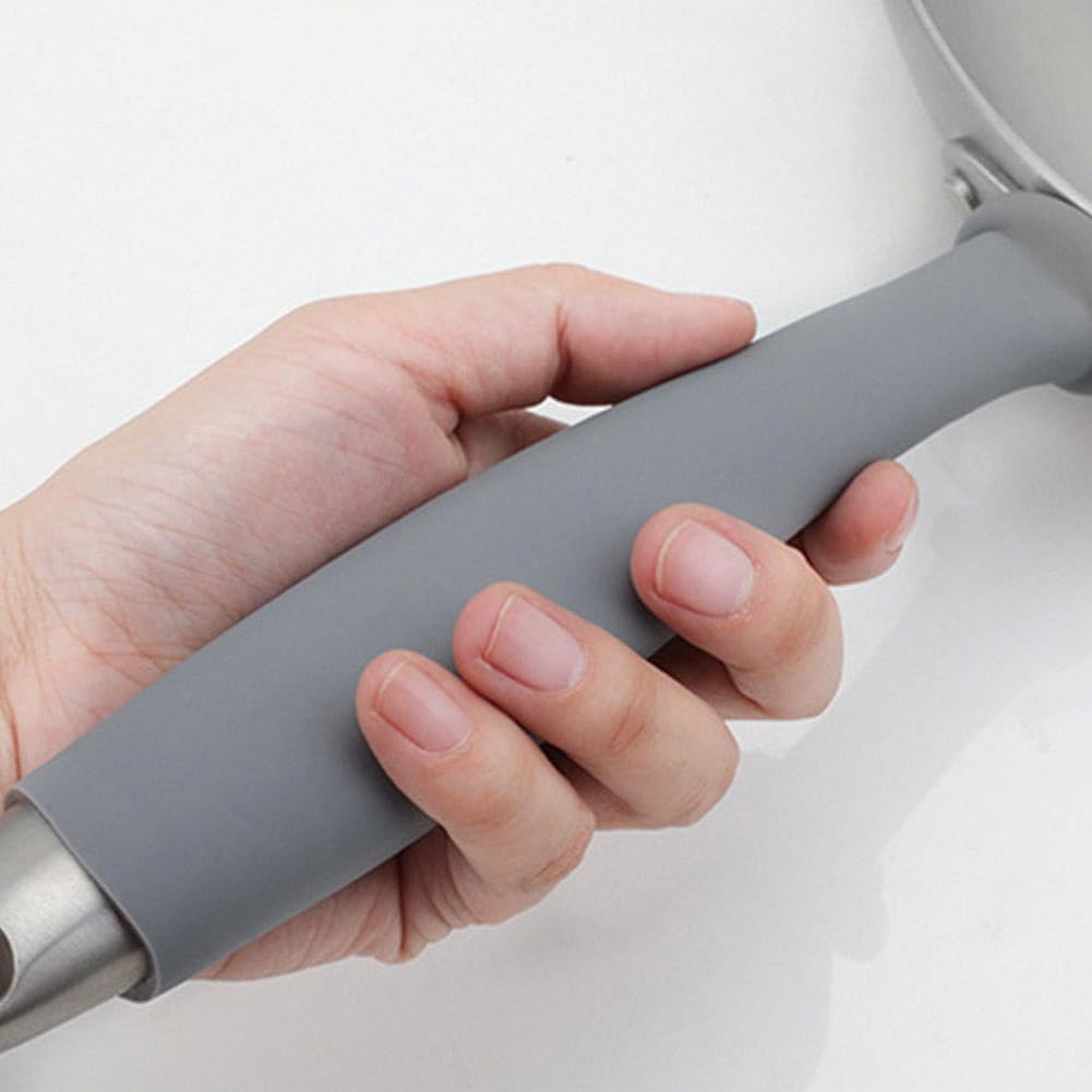 Pot Handle Anti-Scalding Heat Insulation Silicon Cover,Iron Wok Handle Thermal Insulation Handle Cover Sleeve,Kitchen Pans Handle Anti-scalding Grip Tape (Large), GREY