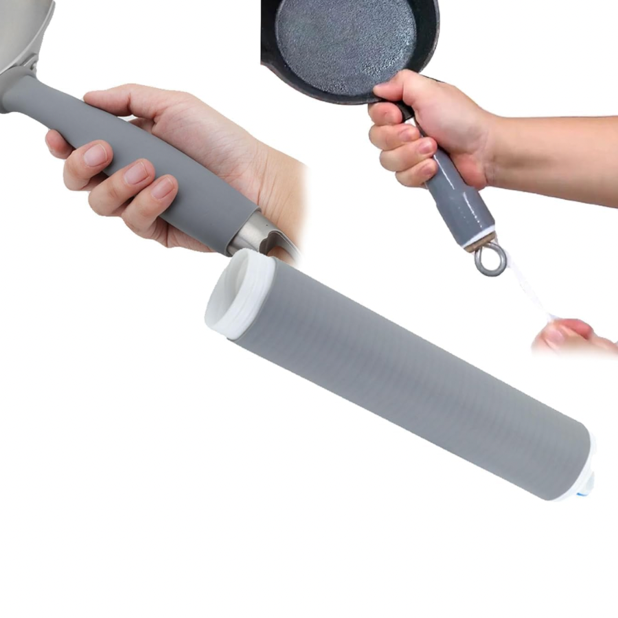 Pot Handle Anti-Scalding Heat Insulation Silicon Cover,Iron Wok Handle Thermal Insulation Handle Cover Sleeve,Kitchen Pans Handle Anti-scalding Grip Tape (Large), GREY