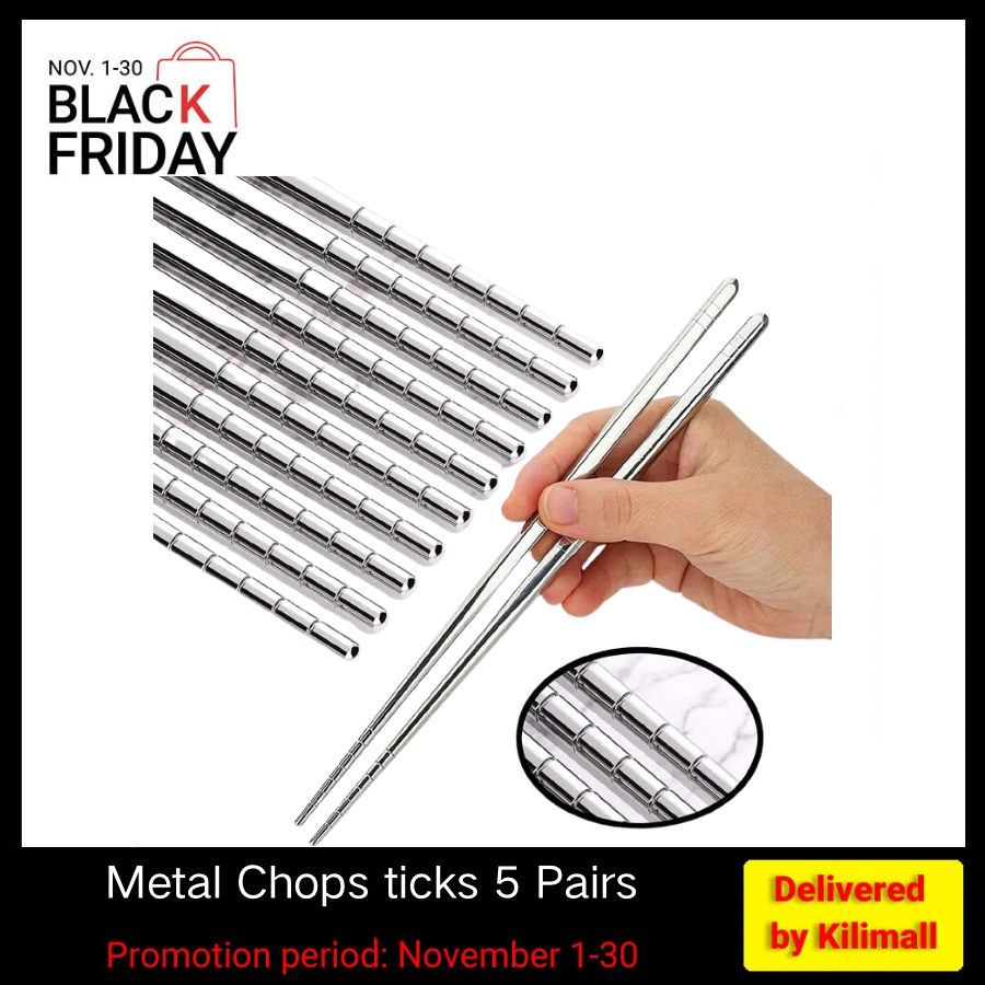 Metal Chopsticks 5 Pairs 23cm Premium Reusable Stainless Steel Chopsticks Korean Chopsticks Square Lightweight Non-Slip Chop Sticks Dishwasher Safe Use for Home Kitchen Hotel Restaurant