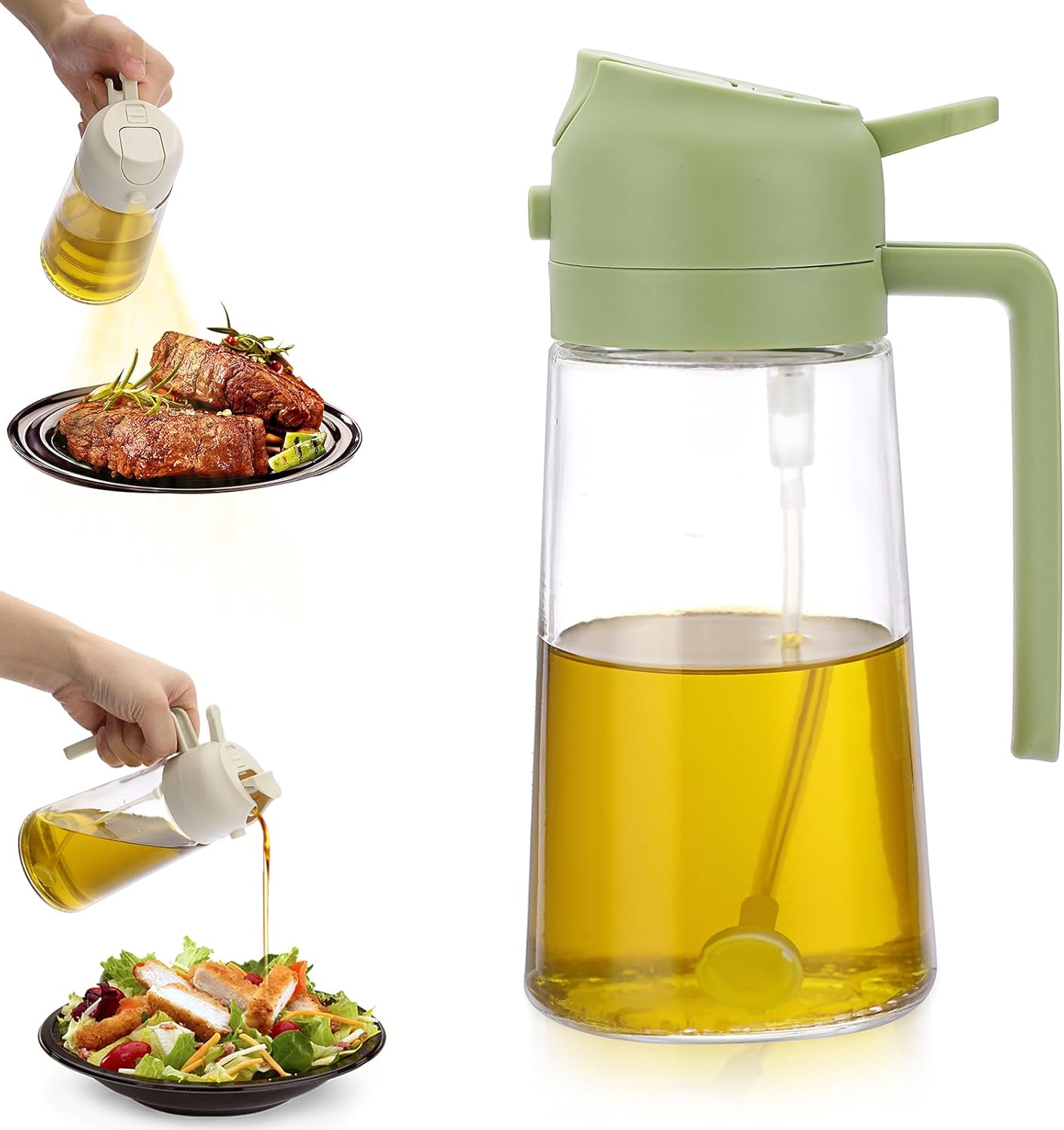 450ML / 600ML Olive Oil Dispenser Bottle for Kitchen, 2 in 1 Oil Dispenser and Oil Sprayer for Cooking, Oil and Vinegar Dispenser for Air Fryer BBQ Salad Baking Roasting