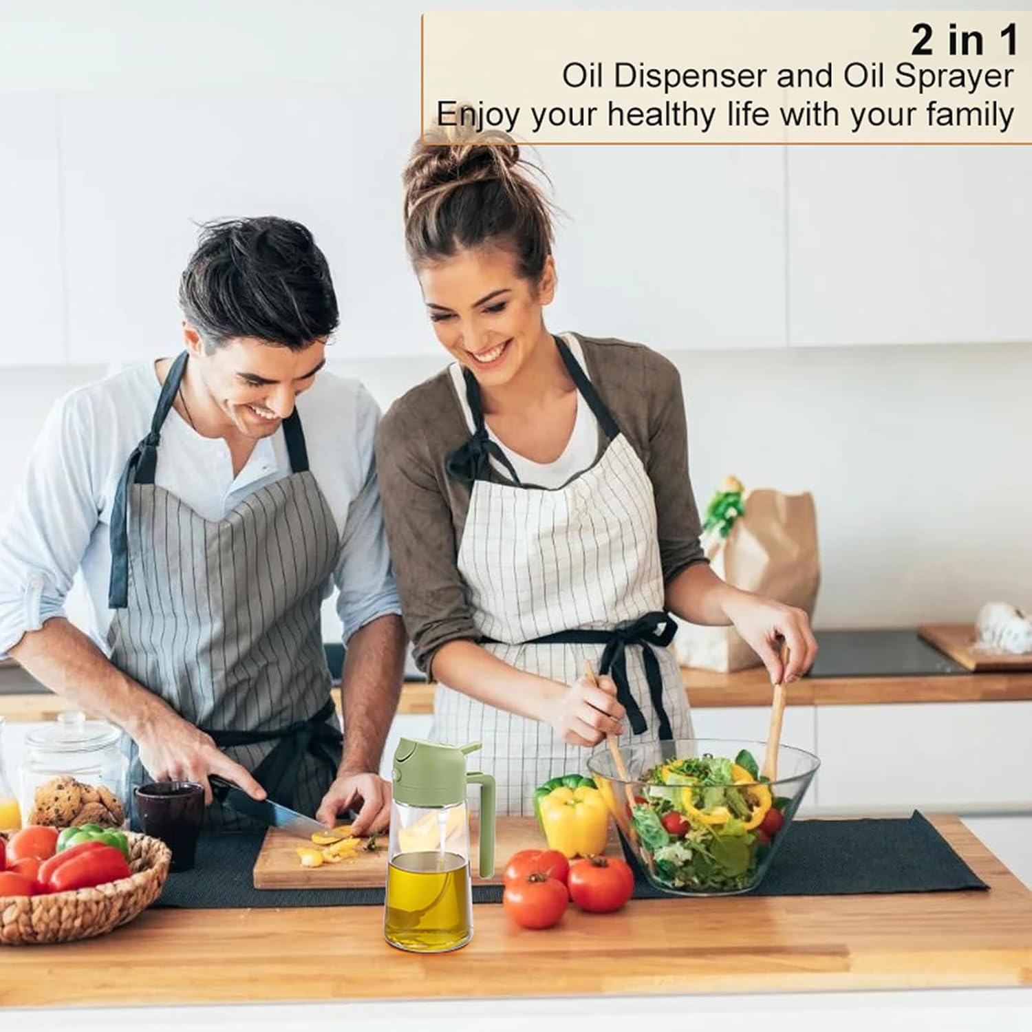 450ML / 600ML Olive Oil Dispenser Bottle for Kitchen, 2 in 1 Oil Dispenser and Oil Sprayer for Cooking, Oil and Vinegar Dispenser for Air Fryer BBQ Salad Baking Roasting