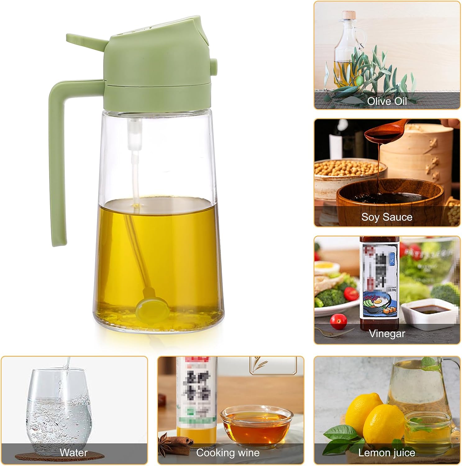 450ML / 600ML Olive Oil Dispenser Bottle for Kitchen, 2 in 1 Oil Dispenser and Oil Sprayer for Cooking, Oil and Vinegar Dispenser for Air Fryer BBQ Salad Baking Roasting