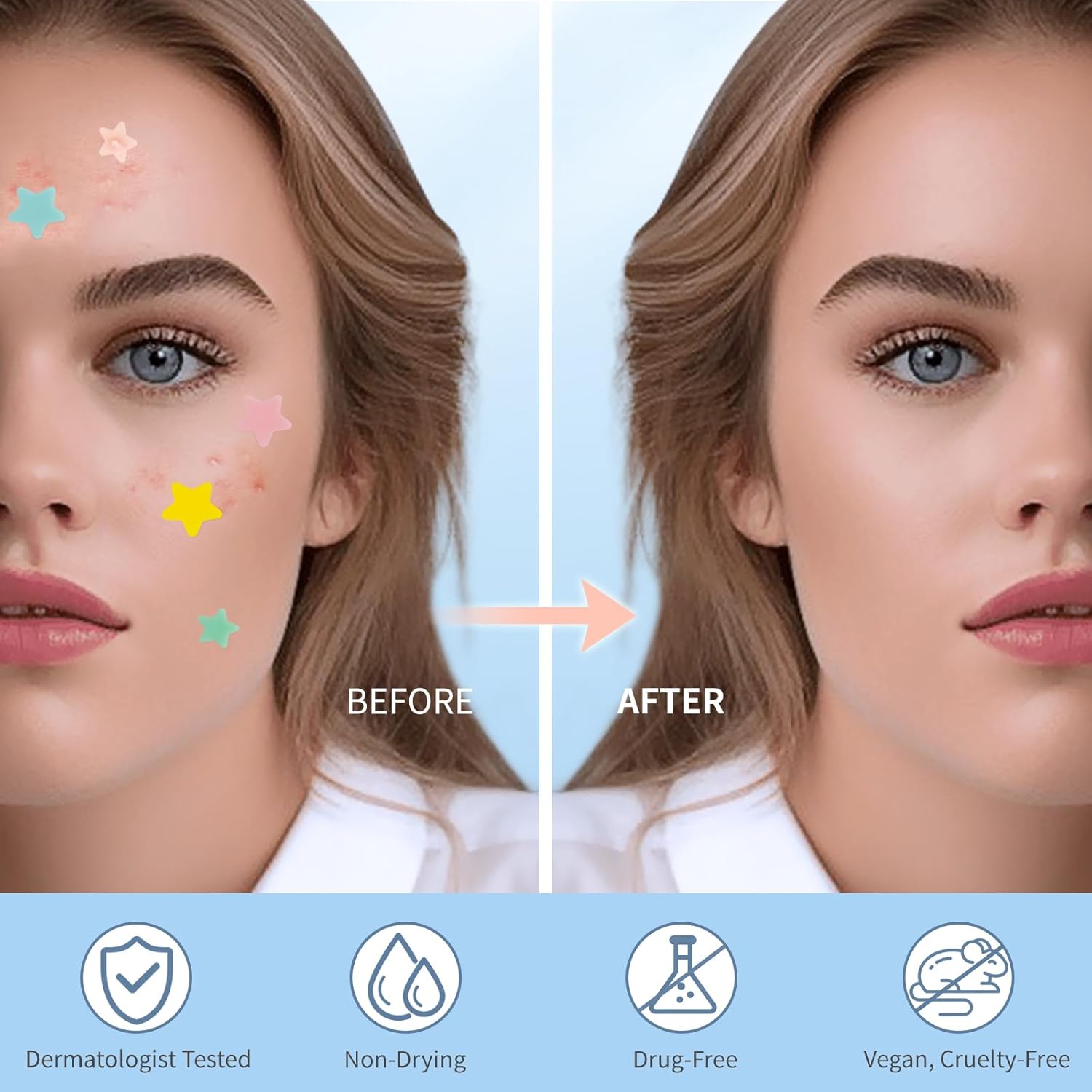 Pimple Patches for Face, Hydrocolloid Acne Patches, Cute Star Zit Covers, Colorful Spot Stickers with Tea Tree, Salicylic Acid & Cica Oil