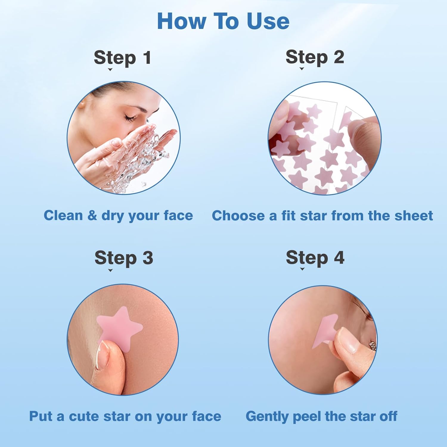 Pimple Patches for Face, Hydrocolloid Acne Patches, Cute Star Zit Covers, Colorful Spot Stickers with Tea Tree, Salicylic Acid & Cica Oil