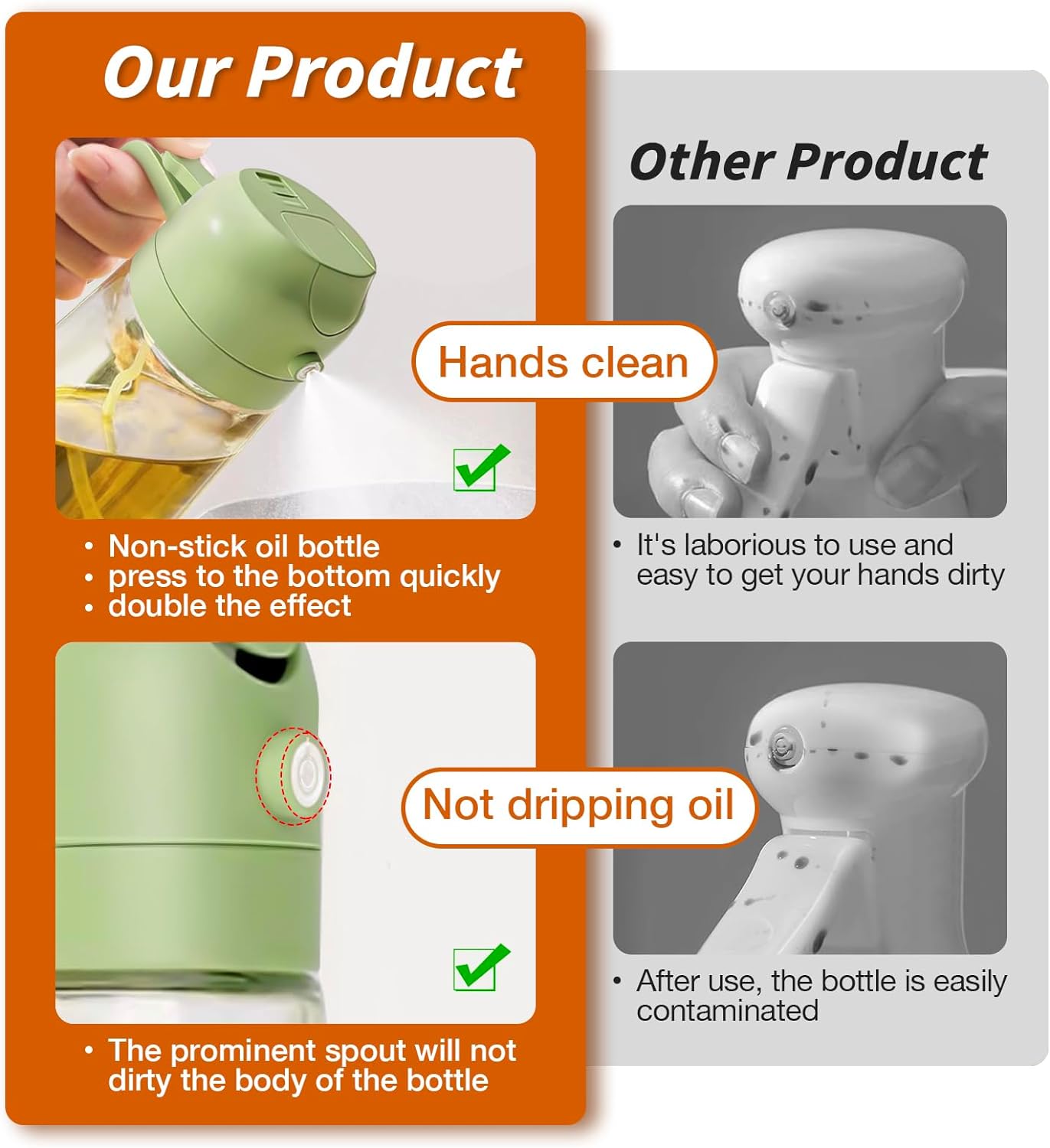 Olive Oil Dispenser Bottle for Kitchen，2 in 1 Oil Sprayer for Cooking, 16oz/450ml Glass Oil Spray Bottle with Pourer, Food-grade Oil Mister for Air Fryer, Salad, Frying, BBQ (Green)