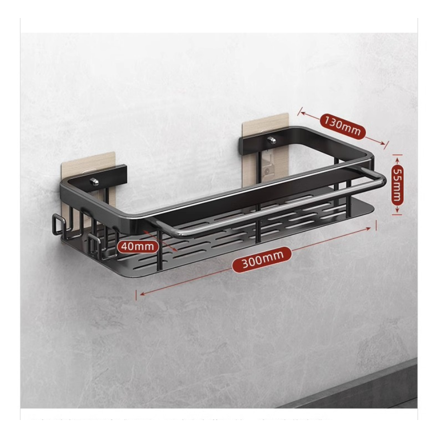 Bathroom Tempered Glass Shelf with Towel Bar,Wall Mounted Aluminum Shower Organizer,Over Toilet Storage Cabinet,Matte Black,Kitchen Rectangular Vanity Rack