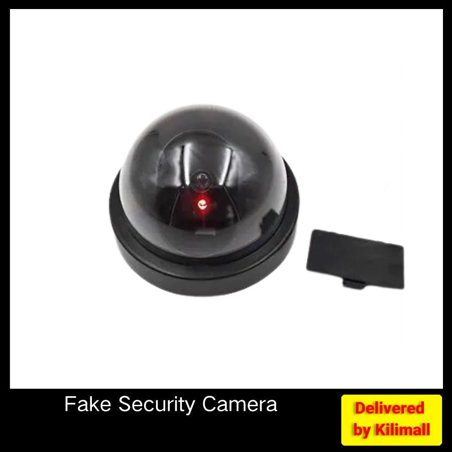 Fake Security Camera, Simulation Dummy Hemisphere Dome Camera Indoor/Outdoor Waterproof with Flashing Red LED Light for Home Business