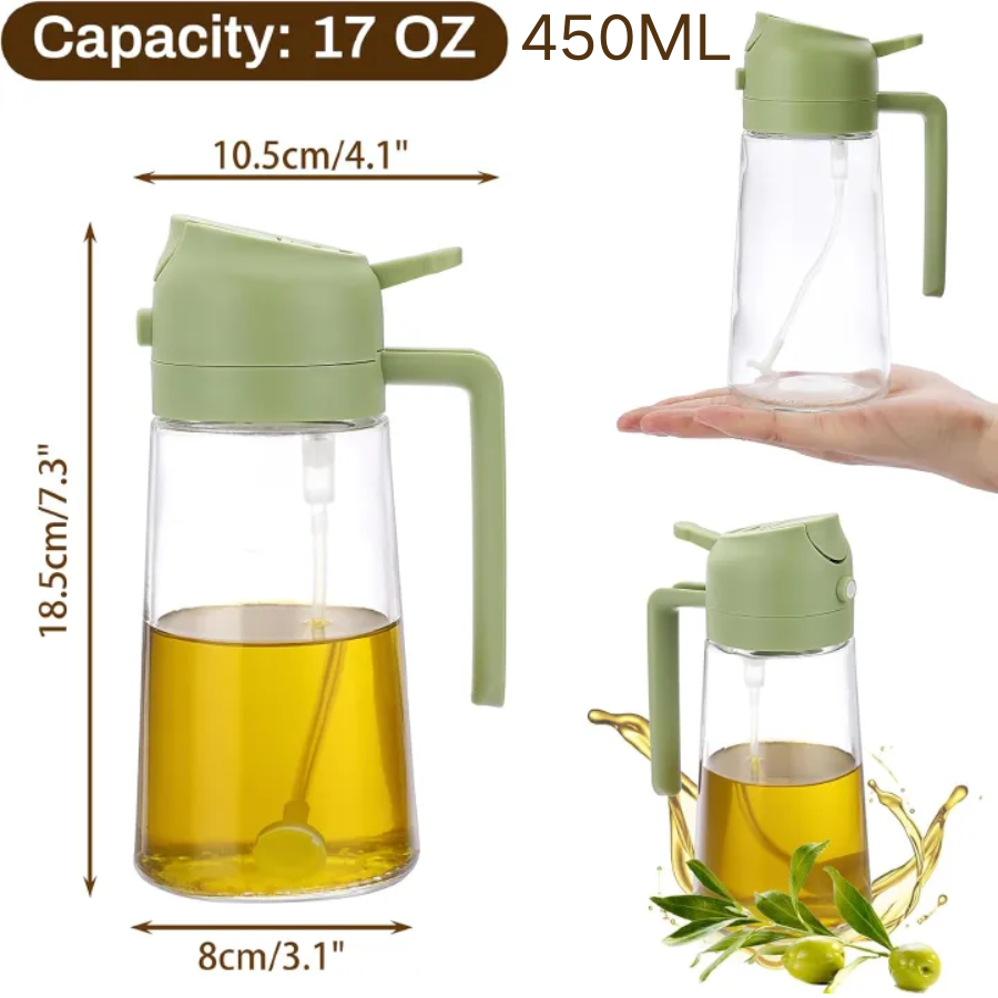 450ML / 600ML Olive Oil Dispenser Bottle for Kitchen, 2 in 1 Oil Dispenser and Oil Sprayer for Cooking, Oil and Vinegar Dispenser for Air Fryer BBQ Salad Baking Roasting