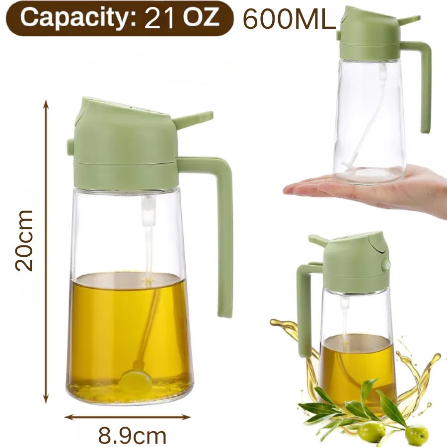 450ML / 600ML Olive Oil Dispenser Bottle for Kitchen, 2 in 1 Oil Dispenser and Oil Sprayer for Cooking, Oil and Vinegar Dispenser for Air Fryer BBQ Salad Baking Roasting