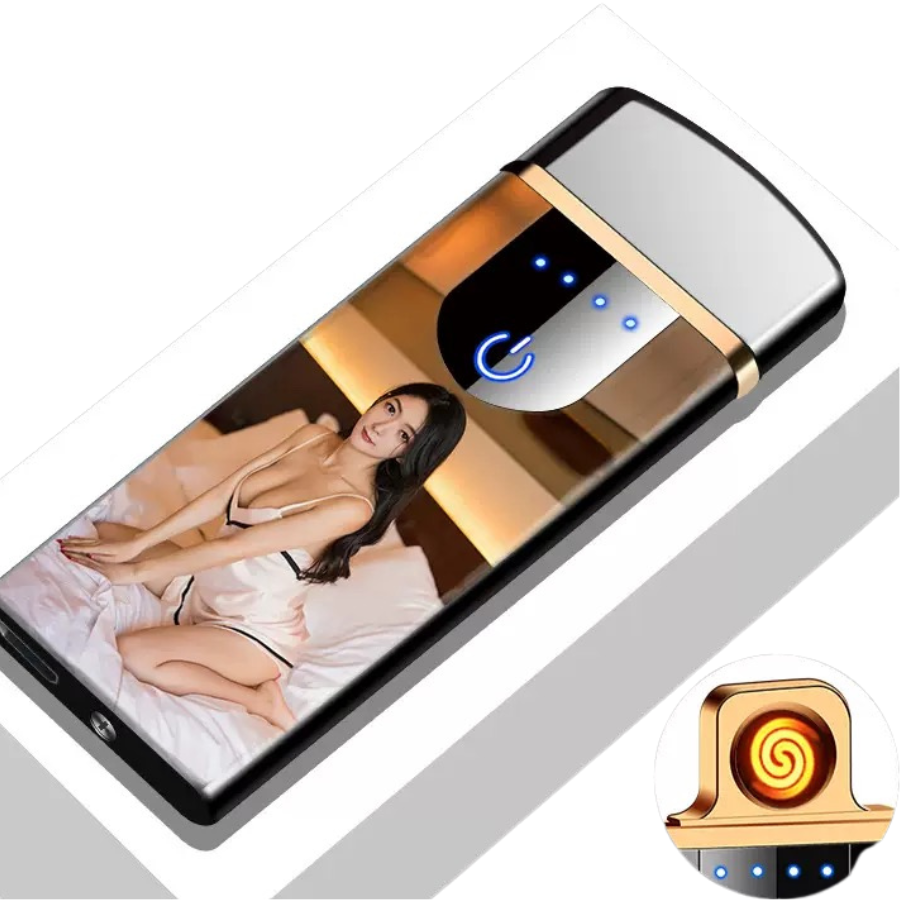 Beautiful woman Spinning Arc Plasma Lighter - USB Rechargeable Electric Lighter with LED Display, Pocket- Size Design for Camping, Candles, Outdoor