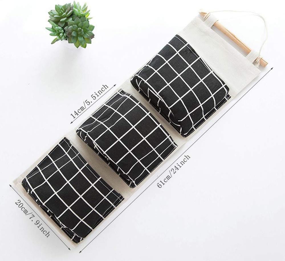 3 Pockets Wall Closet Hanging Storage Bag, Premium Linen Fabric Over The Door Organizer, Hanging Storage Pouches for Bedroom Bathroom - Stylish