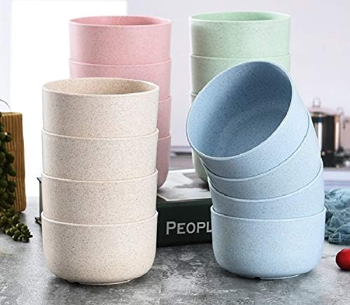 Wheat Straw Bowls, Wheat Fiber Set of 4 Lightweight Unbreakable Plates, Reusable, Microwave & Dishwasher Safe - Wheat Straw Dinnerware, Large Wheat Cereal Bowl, Camping Bowls