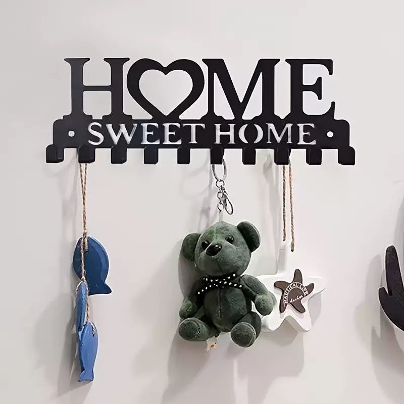 Key Holder Hooks Organizer Hanger Rack Wall Mounted with Screws and Anchors Home Sweet Home Wall Metal Decor for Entryway Front Door Kitchen Hallway Garage Mudroom Office