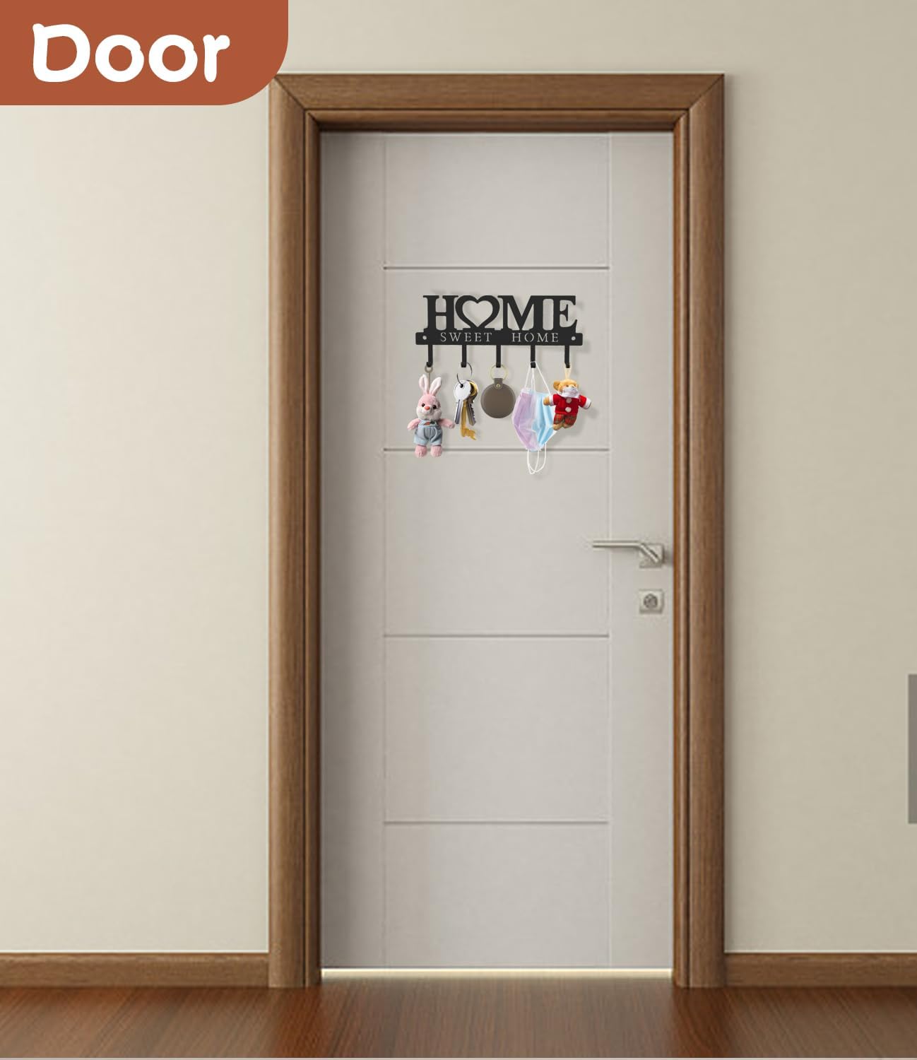 Key Holder Hooks Organizer Hanger Rack Wall Mounted with Screws and Anchors Home Sweet Home Wall Metal Decor for Entryway Front Door Kitchen Hallway Garage Mudroom Office