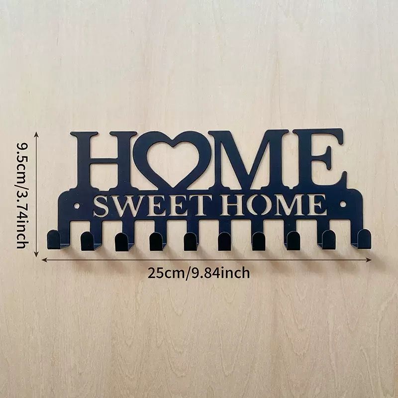 Key Holder Hooks Organizer Hanger Rack Wall Mounted with Screws and Anchors Home Sweet Home Wall Metal Decor for Entryway Front Door Kitchen Hallway Garage Mudroom Office