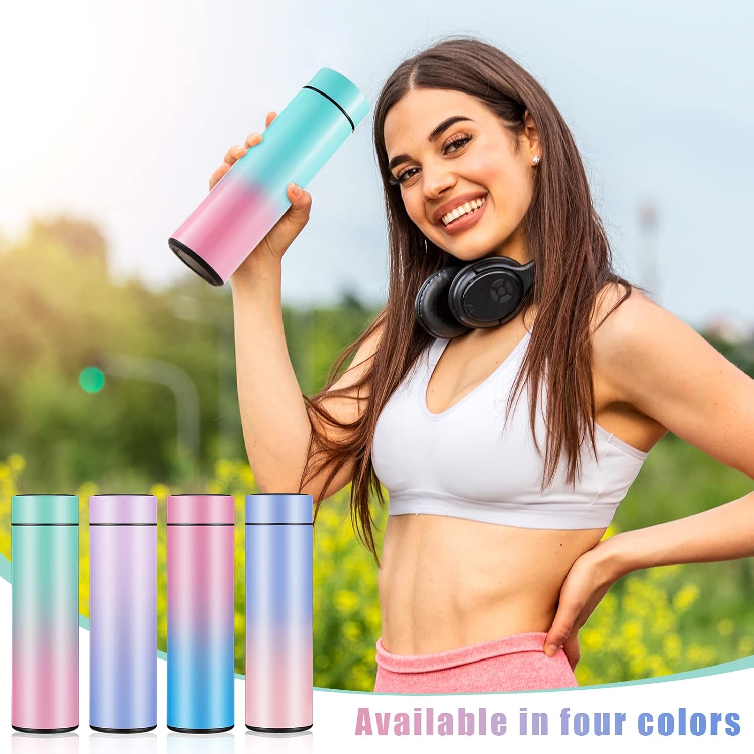 Smart Water Bottles with LED Temperature Display Tea Infuser Bottle Double Wall Insulated Water Flask Stainless Steel(Gradient Color)