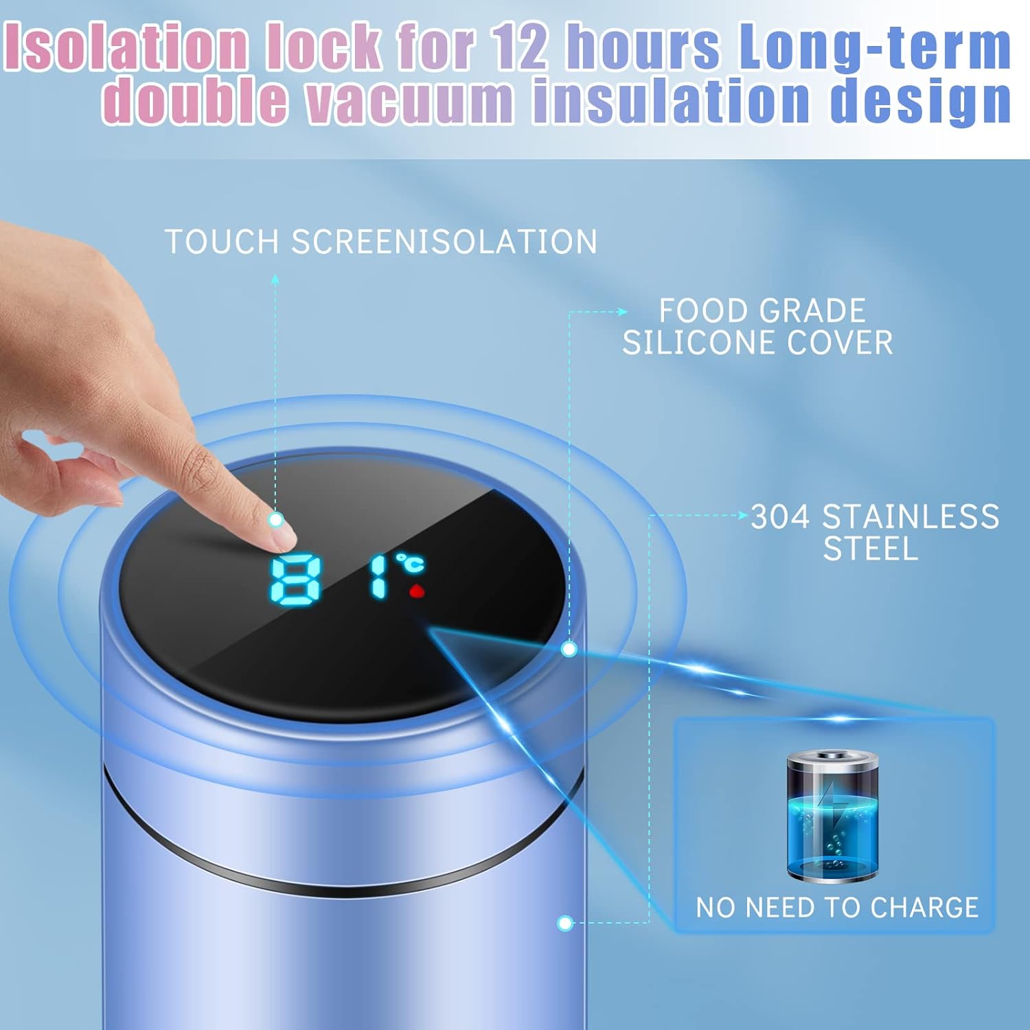 Smart Water Bottles with LED Temperature Display Tea Infuser Bottle Double Wall Insulated Water Flask Stainless Steel(Gradient Color)