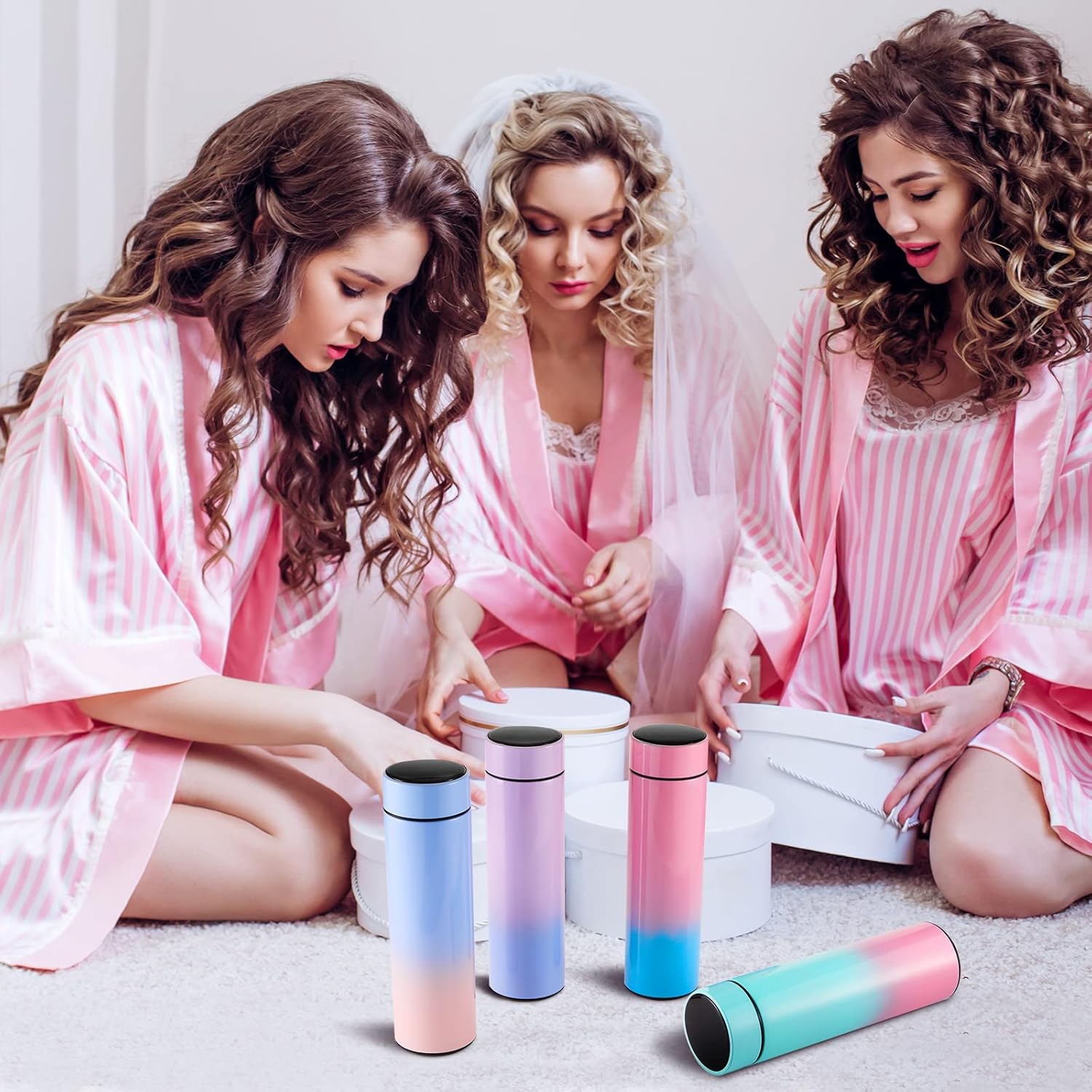 Smart Water Bottles with LED Temperature Display Tea Infuser Bottle Double Wall Insulated Water Flask Stainless Steel(Gradient Color)