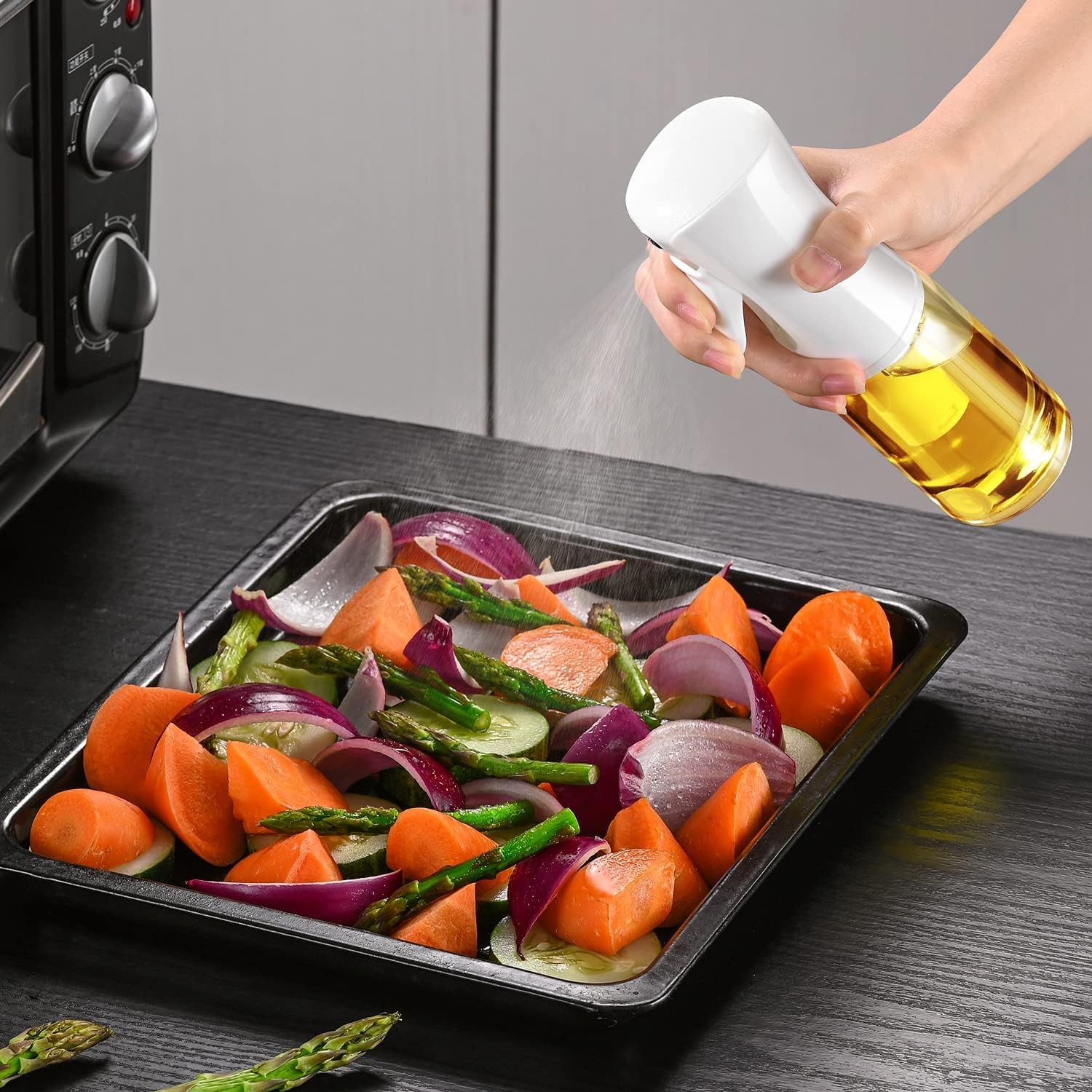 Olive Oil Sprayer for Cooking - Olive Oil Mister Spray Bottle for Cooking -  Air Fryer Accessories - Refillable Glass Dispenser for Kitchen