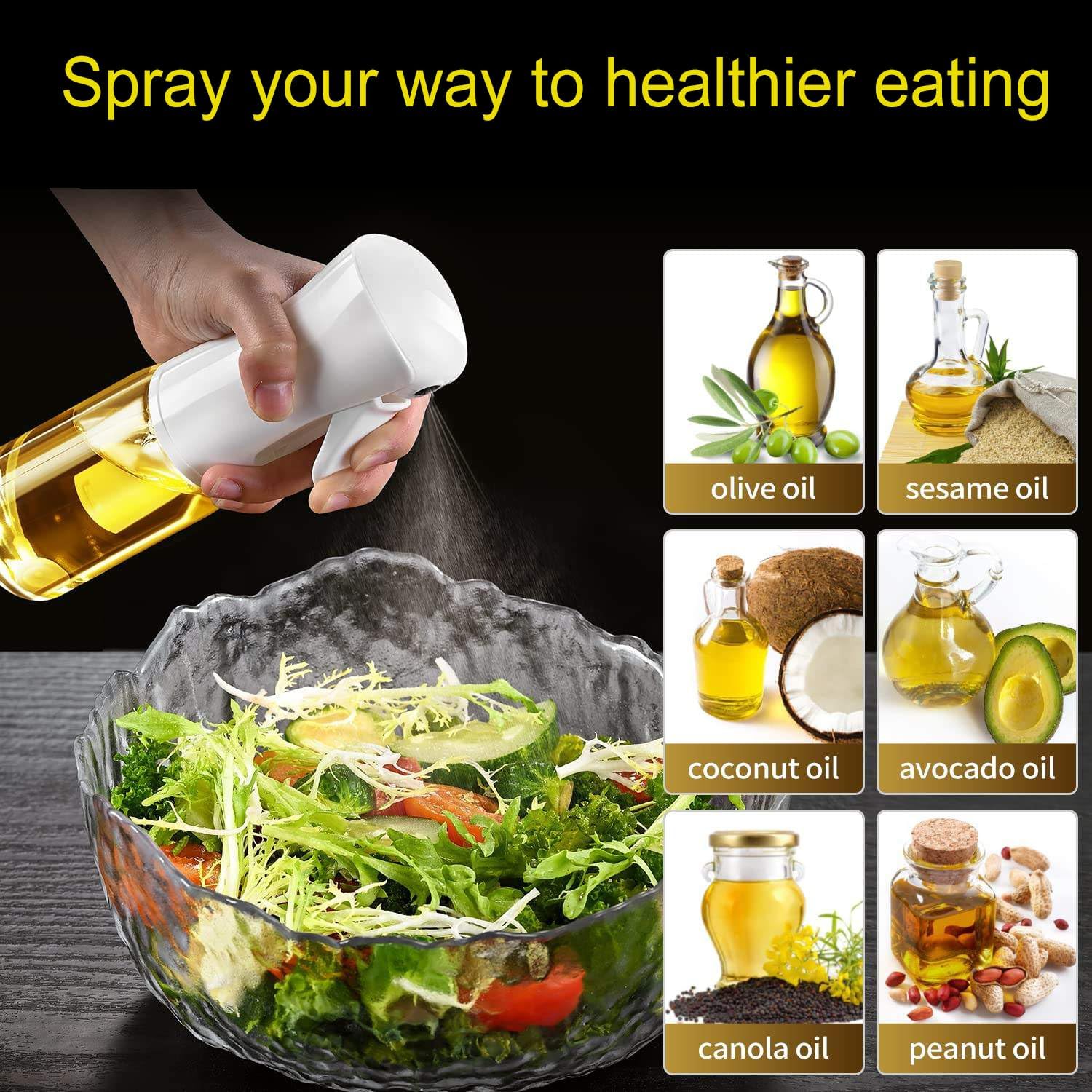 Olive Oil Sprayer for Cooking - Olive Oil Mister Spray Bottle for Cooking -  Air Fryer Accessories - Refillable Glass Dispenser for Kitchen