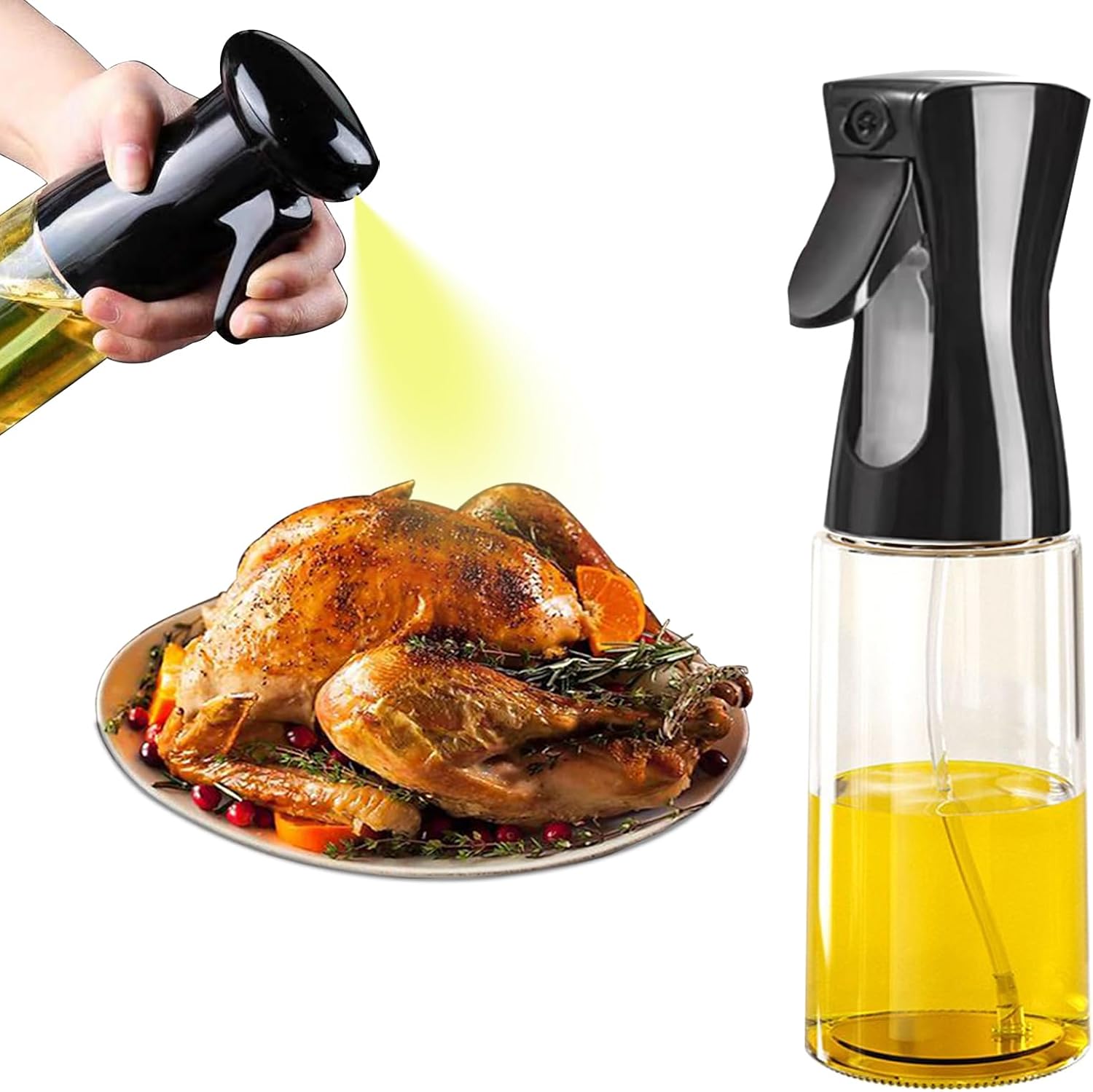 Olive Oil Sprayer for Cooking - Olive Oil Mister Spray Bottle for Cooking -  Air Fryer Accessories - Refillable Glass Dispenser for Kitchen