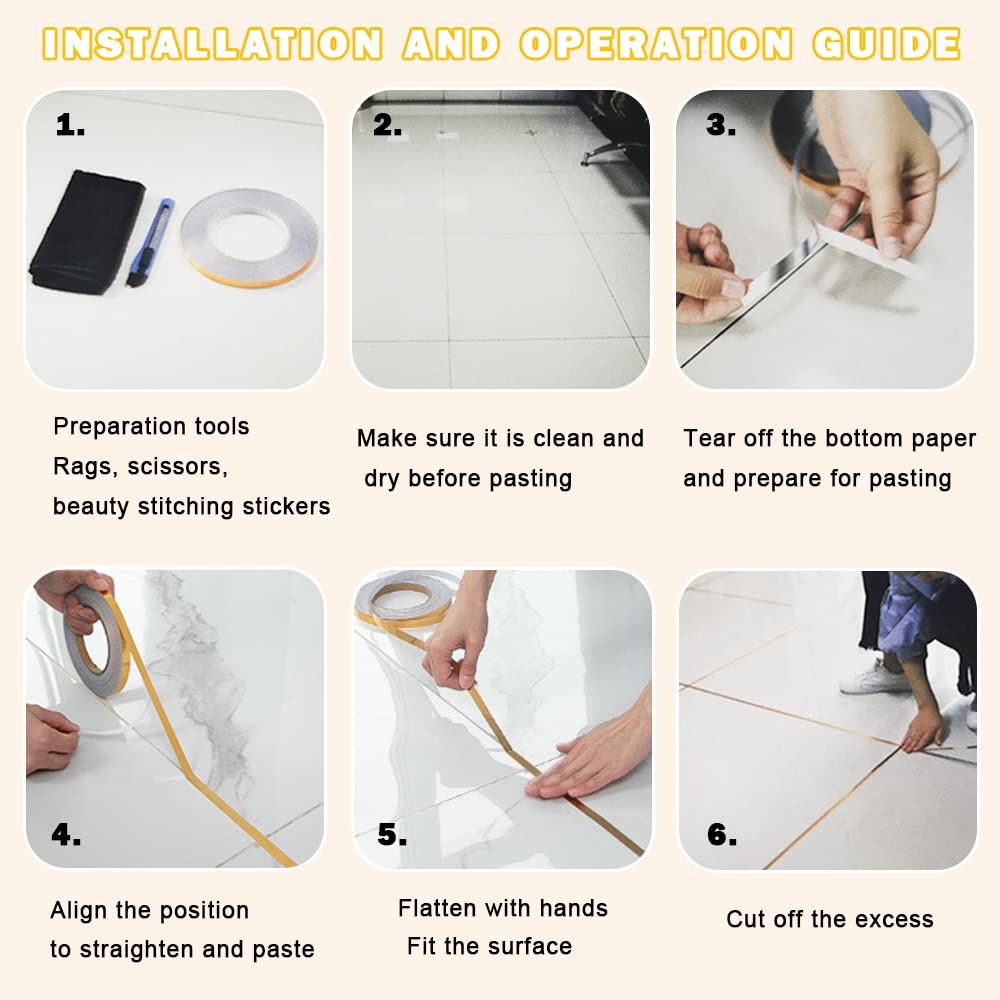Floor Tiles Gold Foil Lines Metalized Mirror Tape, Self-Adhesive Tile Seam Sticker, Waterproof Gap Sealing Foil Decor Tape for Wall, Cabinet, Kitchen (0.5 CM x 50 M)