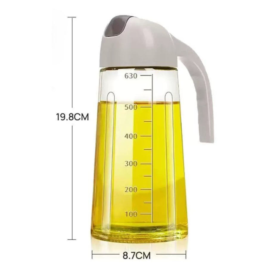 Auto Flip Olive Oil Dispenser Bottle,630 ml Leakproof Vinegar Glass Condiment Container With Automatic Cap and Stopper,Non-Drip Spout,Non-Slip Handle for Kitchen Cooking
