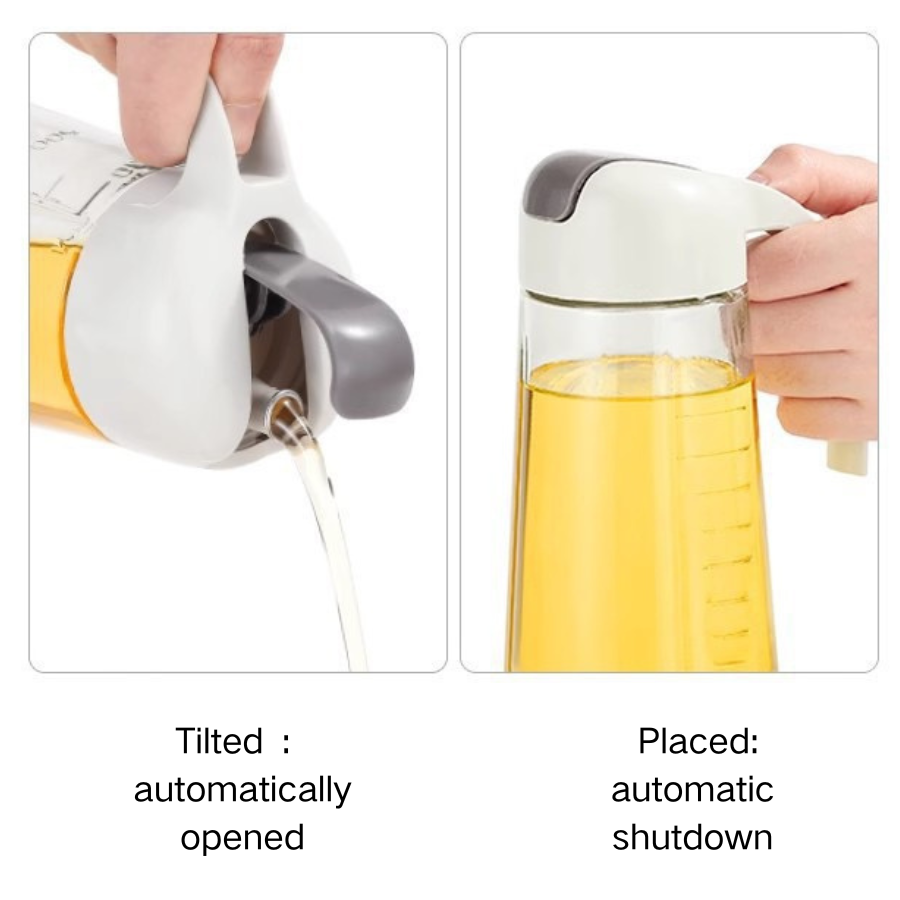 Auto Flip Olive Oil Dispenser Bottle,630 ml Leakproof Vinegar Glass Condiment Container With Automatic Cap and Stopper,Non-Drip Spout,Non-Slip Handle for Kitchen Cooking