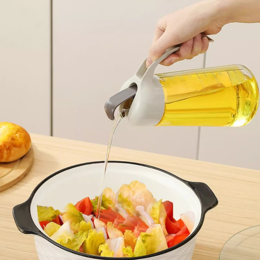 Auto Flip Olive Oil Dispenser Bottle,630 ml Leakproof Vinegar Glass Condiment Container With Automatic Cap and Stopper,Non-Drip Spout,Non-Slip Handle for Kitchen Cooking