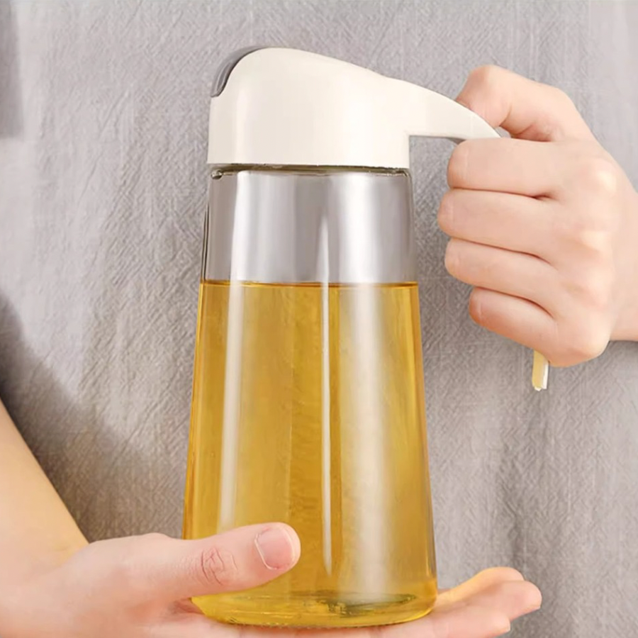 Auto Flip Olive Oil Dispenser Bottle,630 ml Leakproof Vinegar Glass Condiment Container With Automatic Cap and Stopper,Non-Drip Spout,Non-Slip Handle for Kitchen Cooking