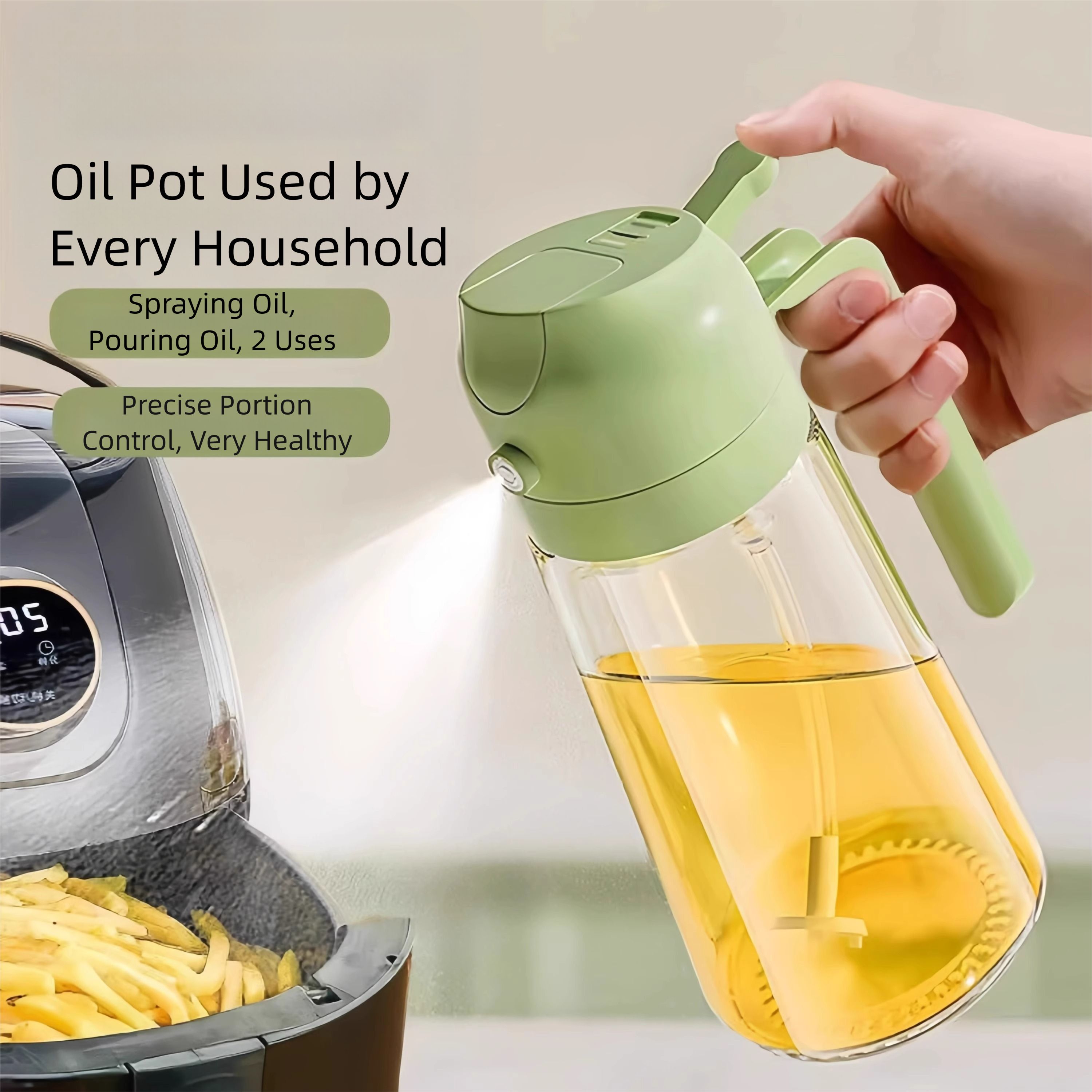 450ML / 600ML Olive Oil Dispenser Bottle for Kitchen, 2 in 1 Oil Dispenser and Oil Sprayer for Cooking, Oil and Vinegar Dispenser for Air Fryer BBQ Salad Baking Roasting