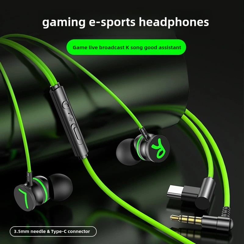 Metal magnetic wired Type-C earphones, in-ear subwoofer mobile phone wire-controlled tuning e-sports game earphones