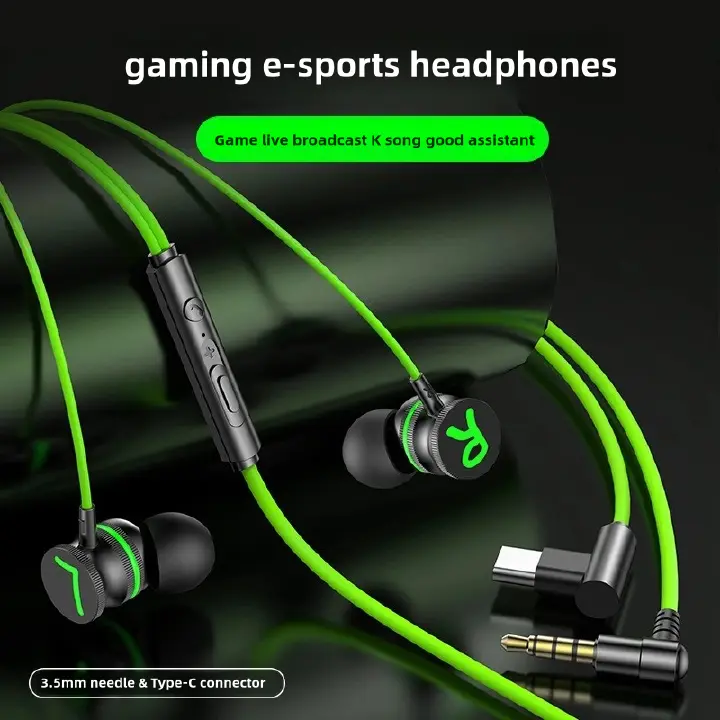 Metal magnetic wired Type-C earphones, in-ear subwoofer mobile phone wire-controlled tuning e-sports game earphones