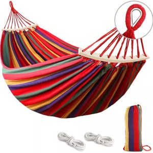 Portable Durable Comfortable Woven Nylon Rainbow Swing Hammock Outdoor Camping Supplies