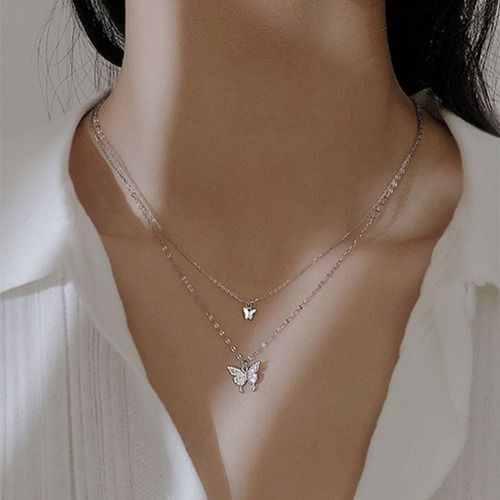 Butterfly Necklace Double Diamond Butterfly Pendant Choker Necklace Ladies Necklaces Personality Fashion Lady Jewelry