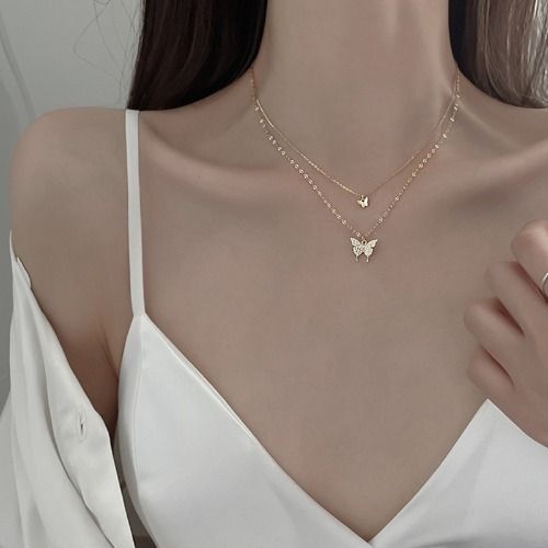 Butterfly Necklace Double Diamond Butterfly Pendant Choker Necklace Ladies Necklaces Personality Fashion Lady Jewelry