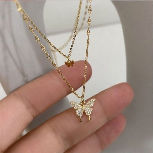 Butterfly Necklace Double Diamond Butterfly Pendant Choker Necklace Ladies Necklaces Personality Fashion Lady Jewelry
