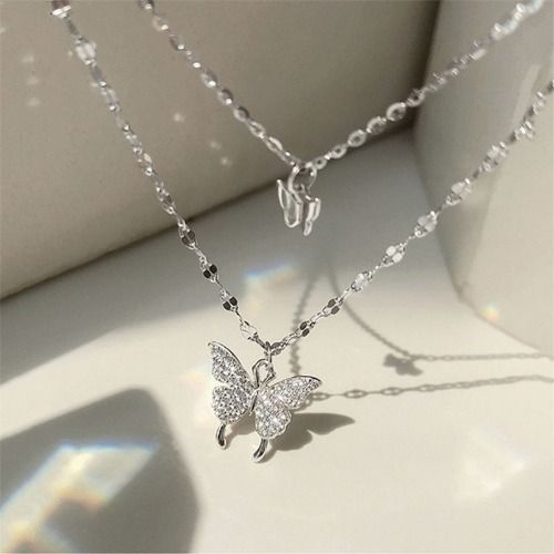 Butterfly Necklace Double Diamond Butterfly Pendant Choker Necklace Ladies Necklaces Personality Fashion Lady Jewelry