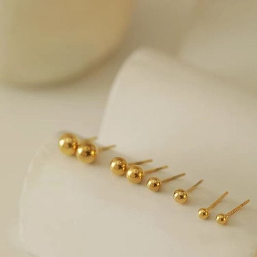 4 Pairs Ball Earrings Titanium Steel Earring Round Ball Stud Earrings Set for Women Men(Gold)