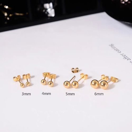 4 Pairs Ball Earrings Titanium Steel Earring Round Ball Stud Earrings Set for Women Men(Gold)