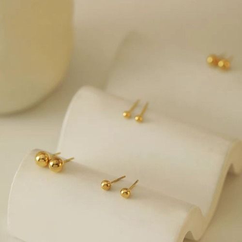 4 Pairs Ball Earrings Titanium Steel Earring Round Ball Stud Earrings Set for Women Men(Gold)