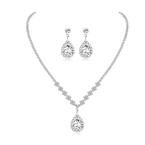 Prom Jewelry Set for Women Ladies Bridal Wedding Jewelry Sets for Brides Rhinestone Necklace and Earring Sets for Women Elegant Formal Bling Jewelry Sets for Woman Lady Evening Wear