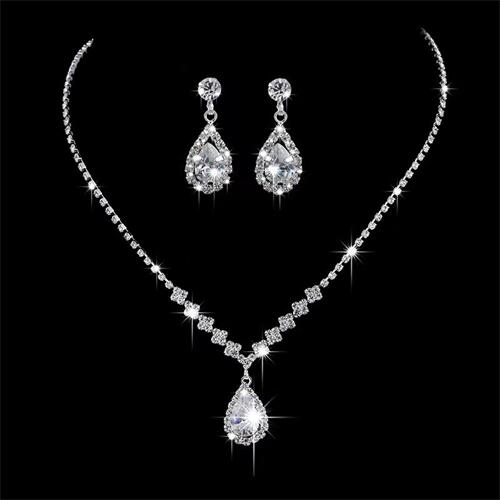 Prom Jewelry Set for Women Ladies Bridal Wedding Jewelry Sets for Brides Rhinestone Necklace and Earring Sets for Women Elegant Formal Bling Jewelry Sets for Woman Lady Evening Wear