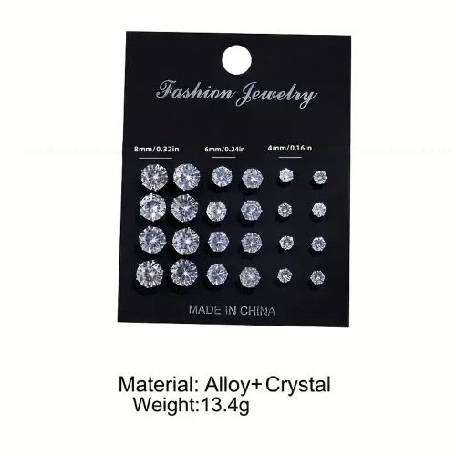 12 Pairs Stud Earrings Set，Clear Cubic Zirconia Earrings for Men Women