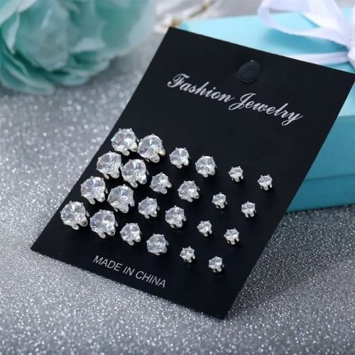 12 Pairs Stud Earrings Set，Clear Cubic Zirconia Earrings for Men Women