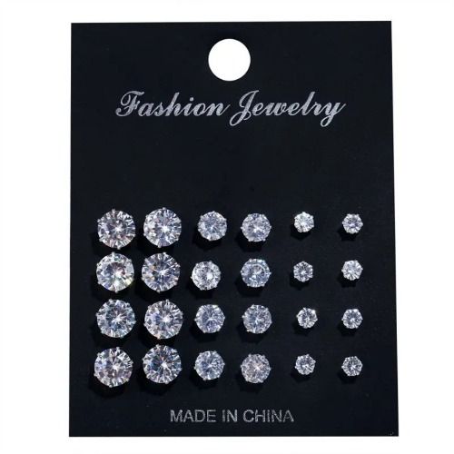12 Pairs Stud Earrings Set，Clear Cubic Zirconia Earrings for Men Women