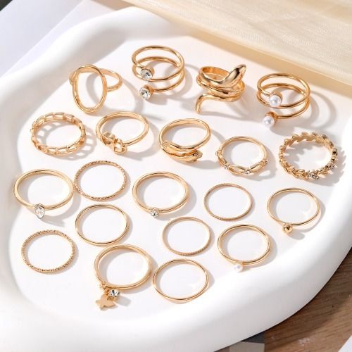 ‌PINCHUAN 9/20-Piece Knuckle Ring Set for Women Ladies - Stacking Rings with Cubic Zirconia & Pearl Accents, Dainty Jewelry Gift for Her (Valentine's/Mother's Day/Everyday)
