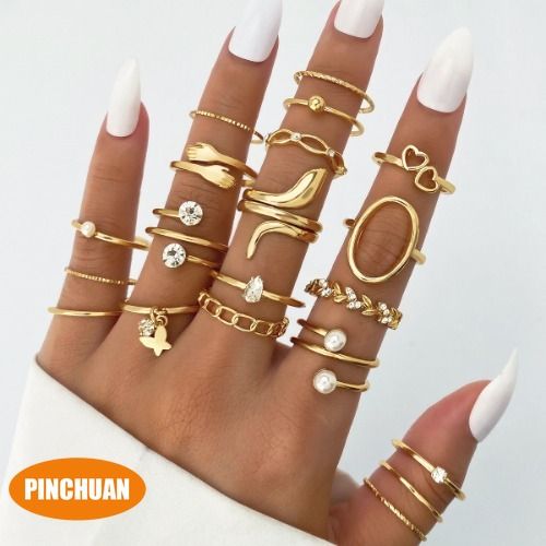 ‌PINCHUAN 9/20-Piece Knuckle Ring Set for Women Ladies - Stacking Rings with Cubic Zirconia & Pearl Accents, Dainty Jewelry Gift for Her (Valentine's/Mother's Day/Everyday)
